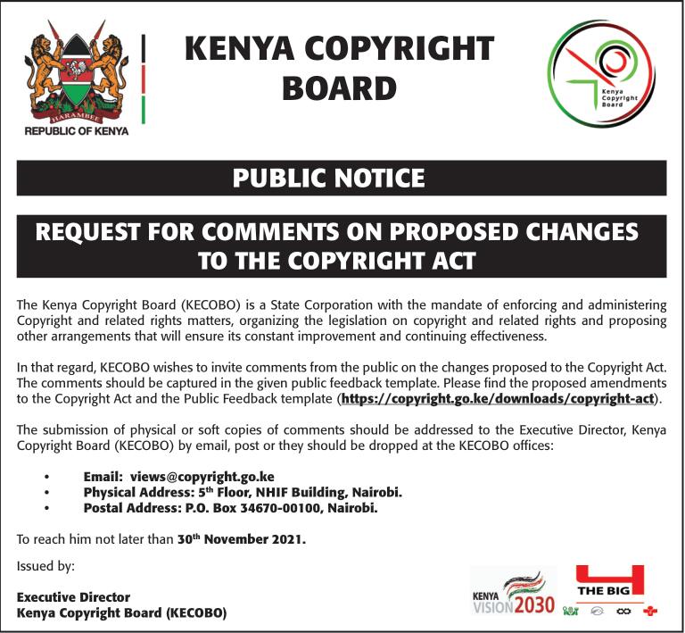 REQUEST FOR COMMENTS ON PROPOSED CHANGES TO THE COPYRIGHT ACT 