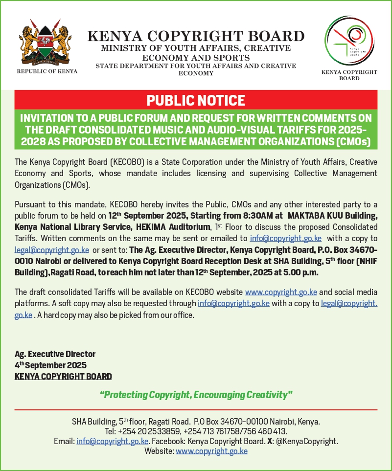 Public Notice on DRAFT 2025-2028 CONSOLIDATED MUSIC AND AUDIO VISUAL WORKS TARIFFS
