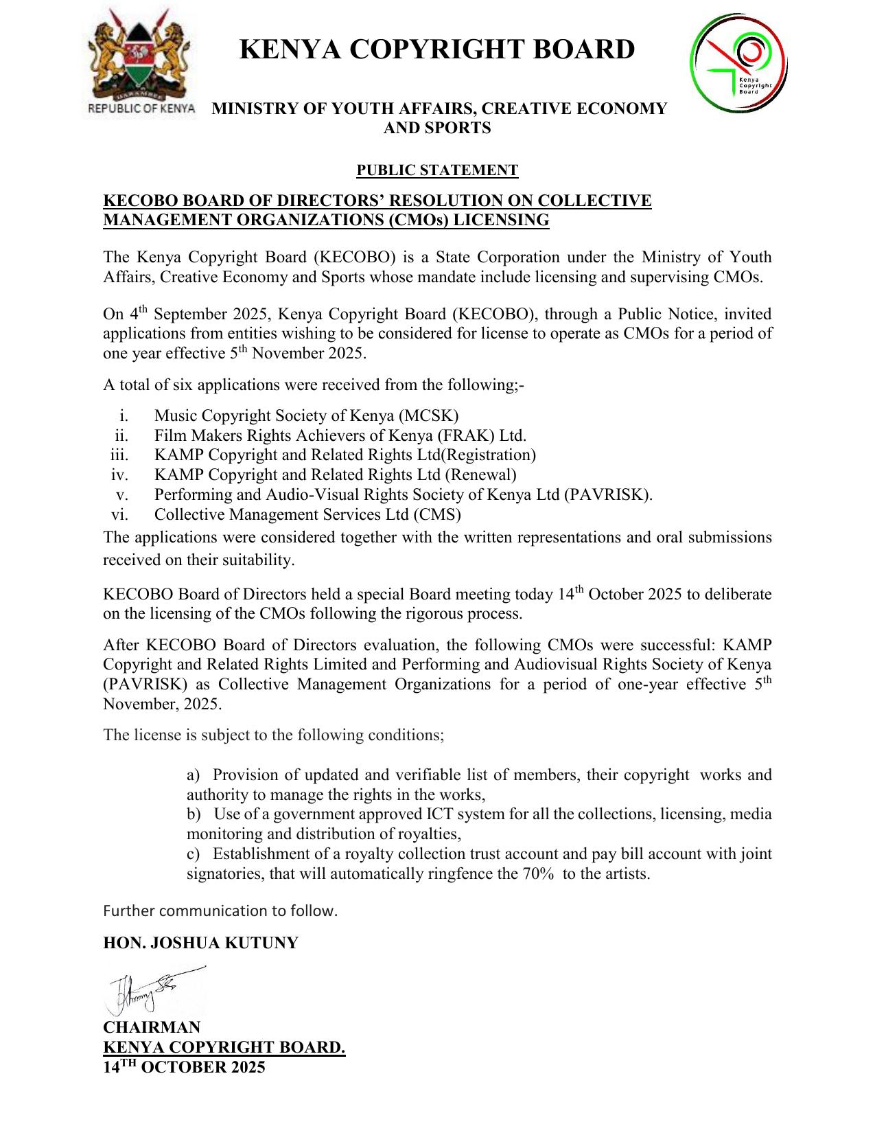 COLLECTIVE MANAGEMENT ORGANIZATIONS (CMOs) LICENSING 2025 